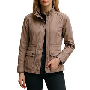 Aeropostale Women's XS Full Zip Up Bomber Jacket Light Pink Long Sleeve Cotton